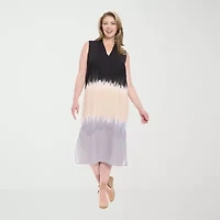 London Times Womens Sleeveless Tie Dye Plus Maxi Dress