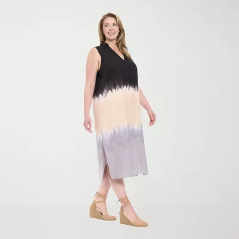 London Times Womens Sleeveless Tie Dye Plus Maxi Dress