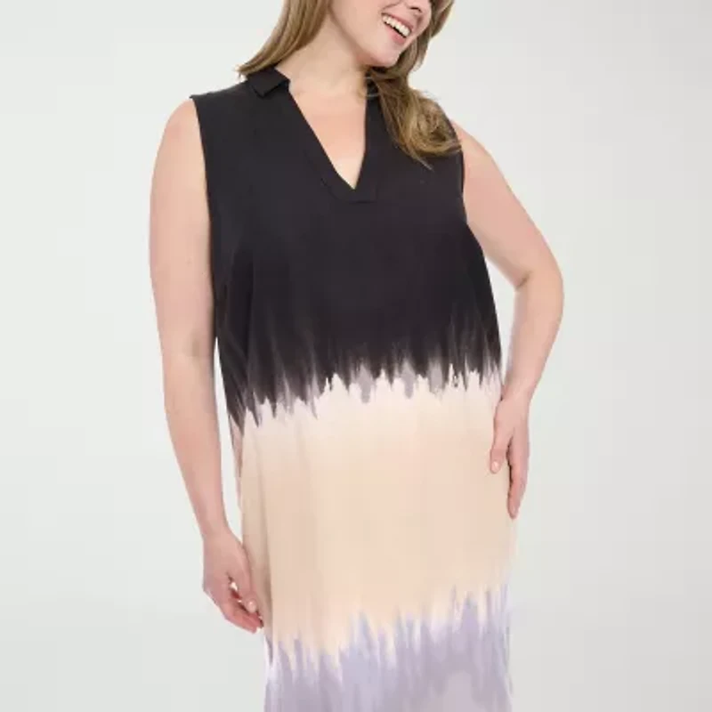 London Times Womens Sleeveless Tie Dye Plus Maxi Dress