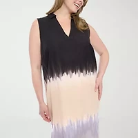London Times Womens Sleeveless Tie Dye Plus Maxi Dress