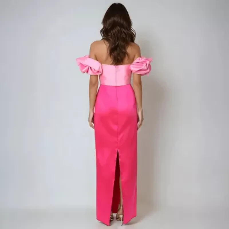 Rene by Ruiz Collection Off The Shoulder Womens Short Sleeve Evening Gown