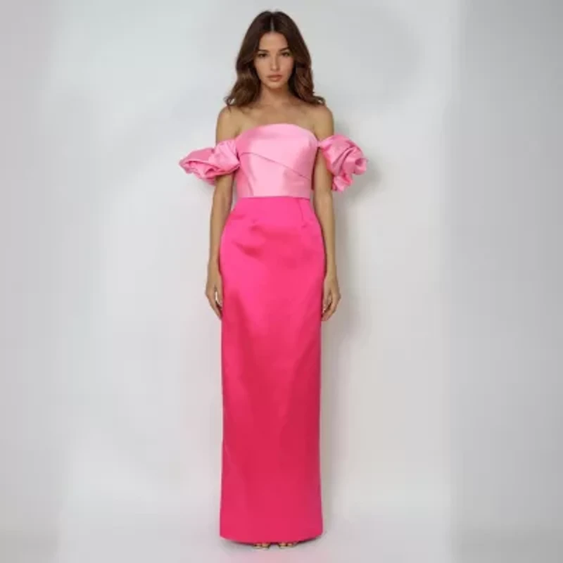 Rene by Ruiz Collection Off The Shoulder Womens Short Sleeve Evening Gown