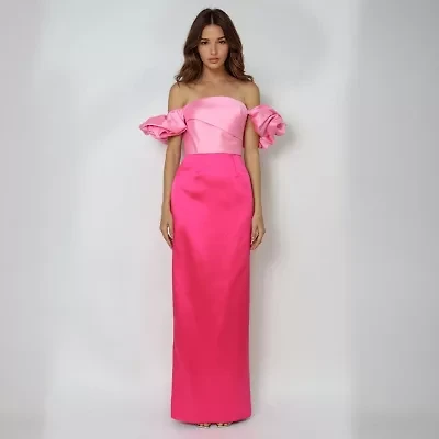 Rene by Ruiz Collection Off The Shoulder Womens Short Sleeve Evening Gown