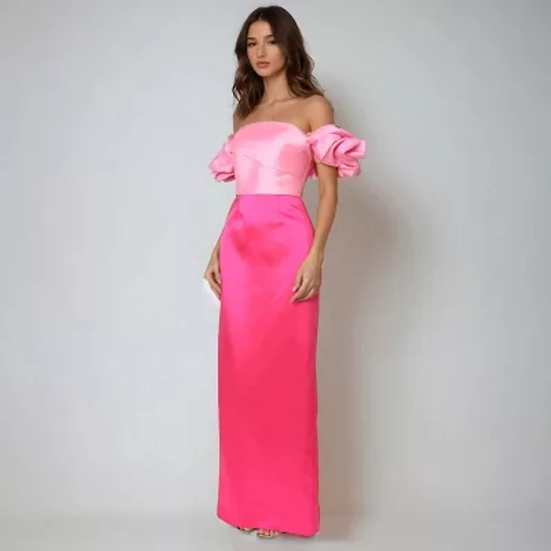 Rene by Ruiz Collection Off The Shoulder Womens Short Sleeve Evening Gown