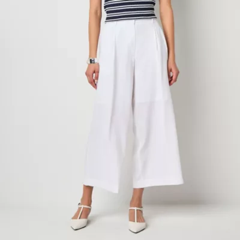 Worthington Womens Wide Leg Tall Cropped Pant