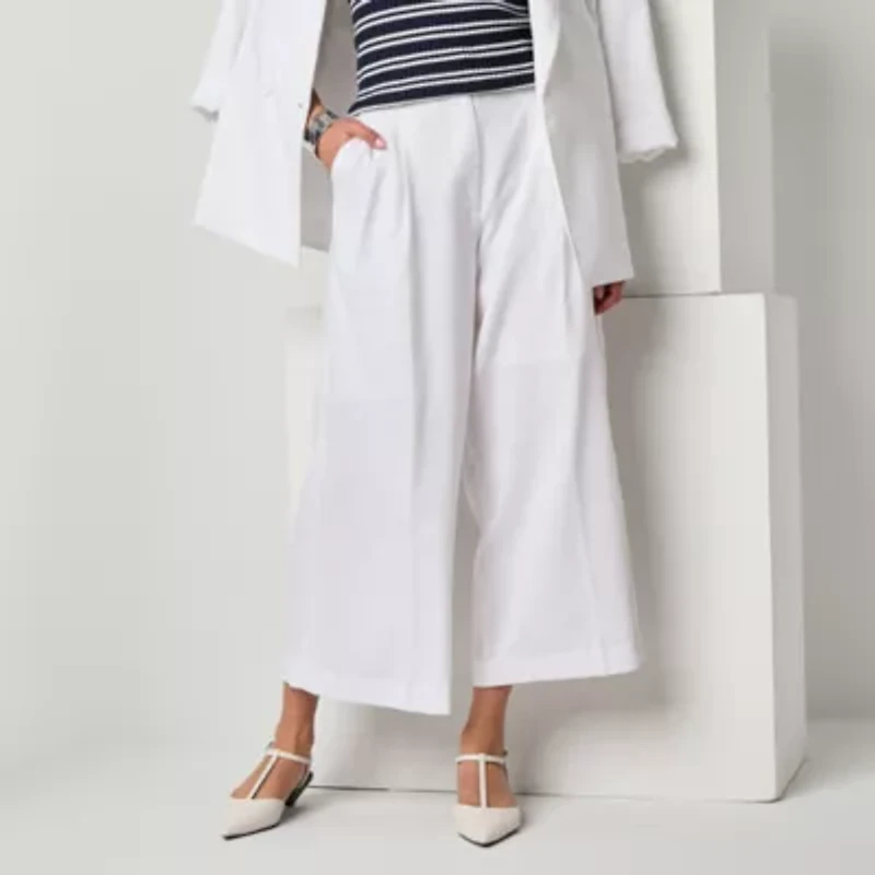 Worthington Womens Wide Leg Tall Cropped Pant