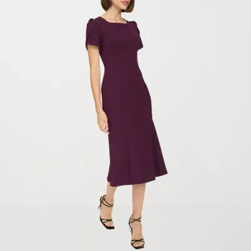 Marc New York Womens Short Sleeve Midi Fit + Flare Dress