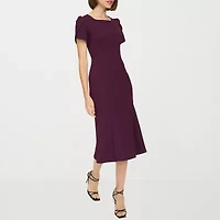 Marc New York Womens Short Sleeve Midi Fit + Flare Dress