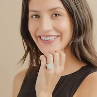 (G/Si2) Womens 4 CT. T.W. Lab Grown White Diamond 10K Gold Cushion Halo Side Stone Cocktail Ring