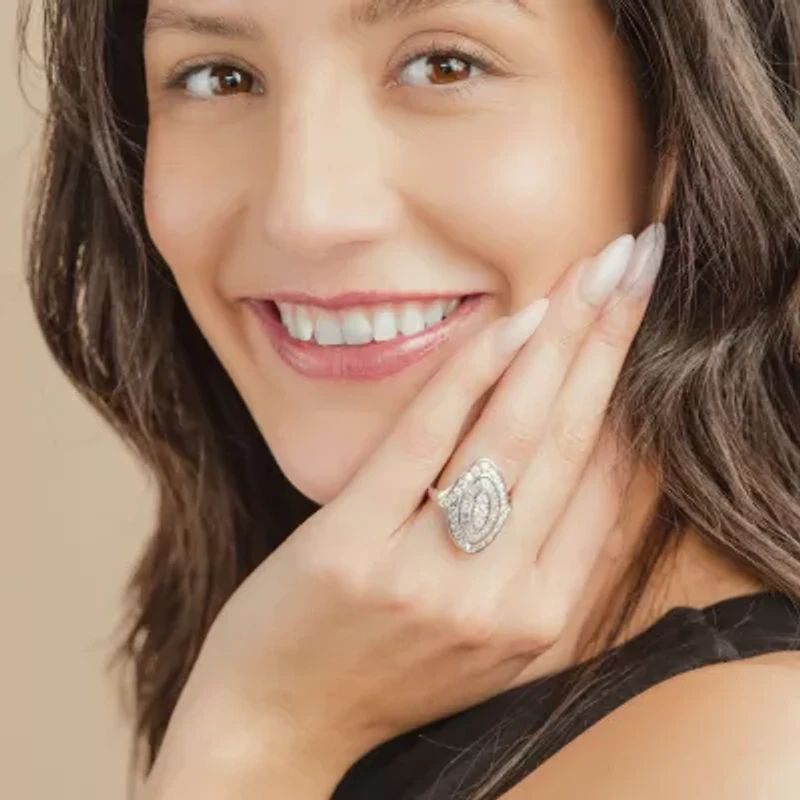 G/Si2) Womens CT. T.W. Lab Grown White Diamond 10K Gold Marquise Cocktail Ring