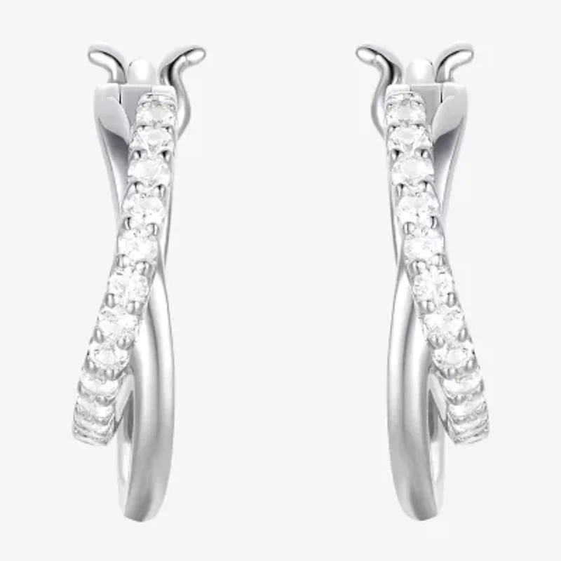 Yes Please! Womens Lab Created White Sapphire Sterling Silver 14.5mm Hoop Earrings