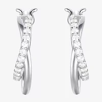 Yes Please! Womens Lab Created White Sapphire Sterling Silver 14.5mm Hoop Earrings
