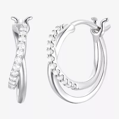Yes Please! Womens Lab Created White Sapphire Sterling Silver 14.5mm Hoop Earrings