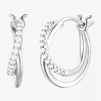 Yes Please! Womens Lab Created White Sapphire Sterling Silver 14.5mm Hoop Earrings