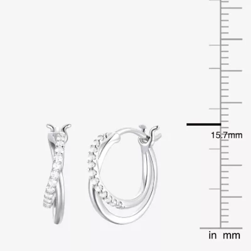 Yes Please! Womens Lab Created White Sapphire Sterling Silver 14.5mm Hoop Earrings