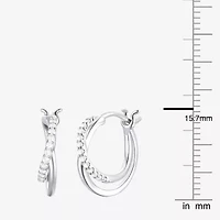 Yes Please! Womens Lab Created White Sapphire Sterling Silver 14.5mm Hoop Earrings