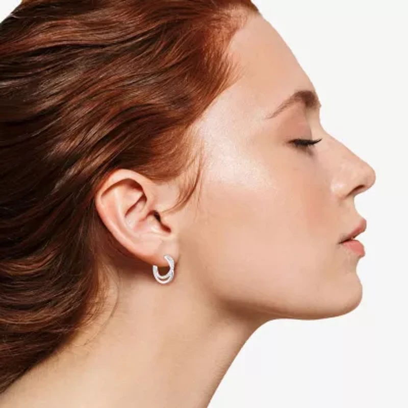 Yes Please! Womens Lab Created White Sapphire Sterling Silver 14.5mm Hoop Earrings
