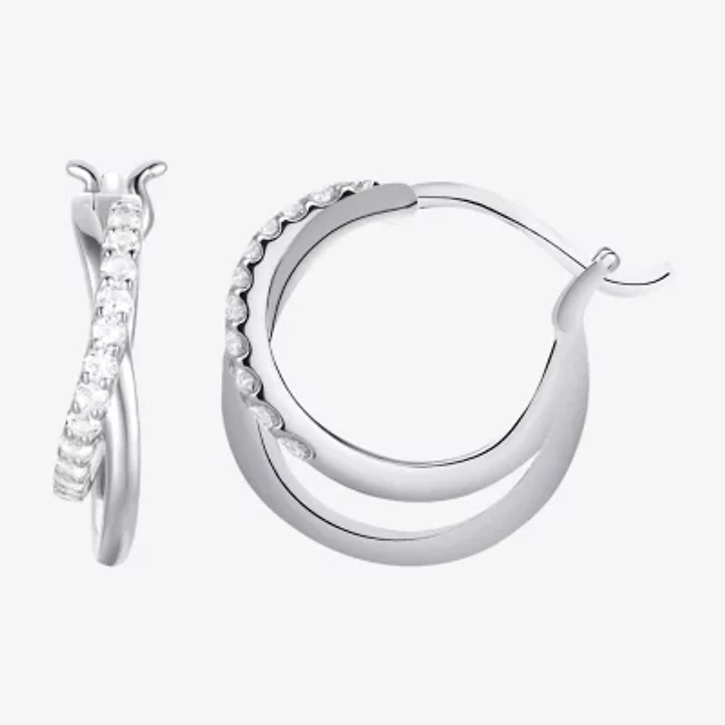 Yes Please! Womens Lab Created White Sapphire Sterling Silver 14.5mm Hoop Earrings