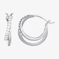 Yes Please! Womens Lab Created White Sapphire Sterling Silver 14.5mm Hoop Earrings