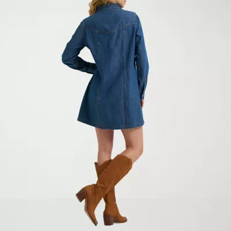Wrangler Denim Baby Doll Dress Womens Long Sleeve Midi Babydoll