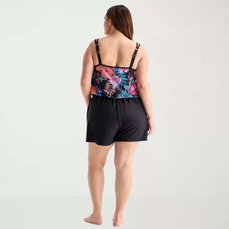 Sonnet Shores Womens Floral Plus Swim Romper