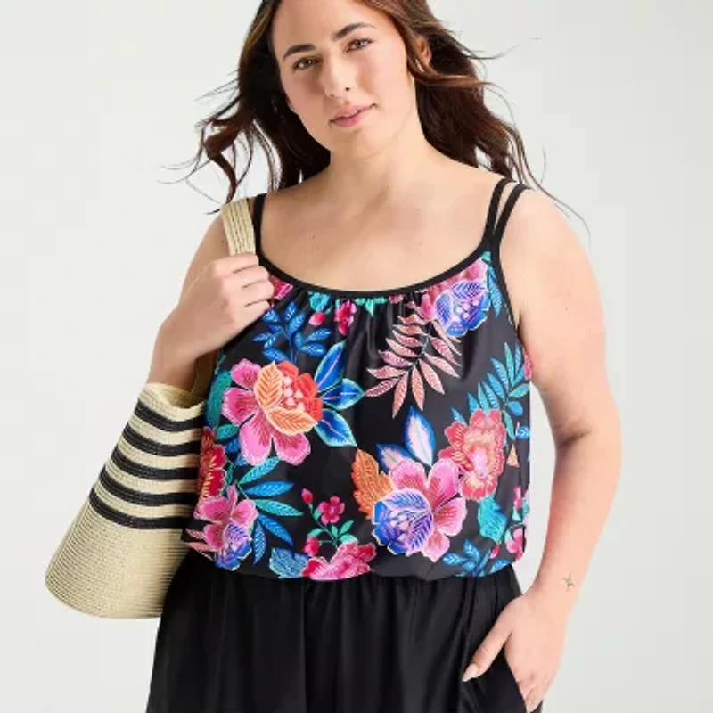 Sonnet Shores Womens Floral Plus Swim Romper