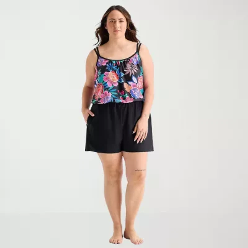 Sonnet Shores Womens Floral Plus Swim Romper