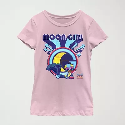 Little & Big Kid Girls Crew Neck Short Sleeve Regular Fit Marvel Moon Girl Graphic T-Shirt