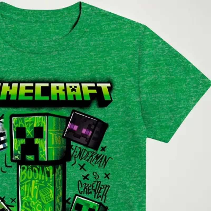 Little & Big Kid Boys Crew Neck Short Sleeve Regular Fit Minecraft Graphic T-Shirt