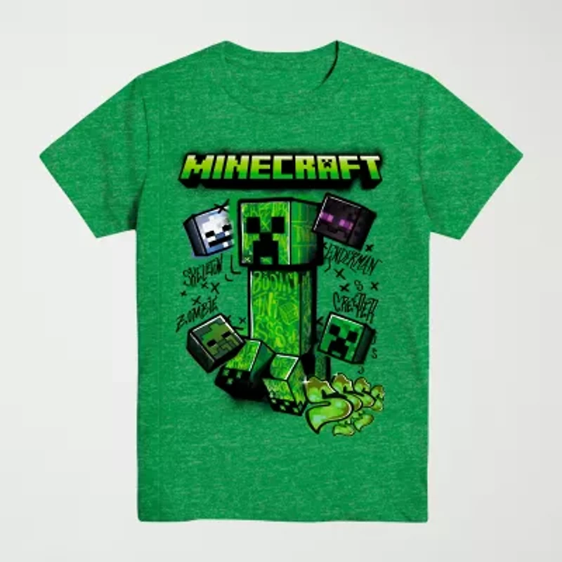 Little & Big Kid Boys Crew Neck Short Sleeve Regular Fit Minecraft Graphic T-Shirt