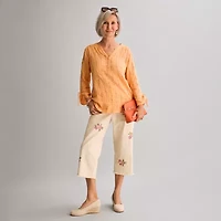 Alfred Dunner Beachcomber Womens Split Crew Neck 3/4 Sleeve Blouse