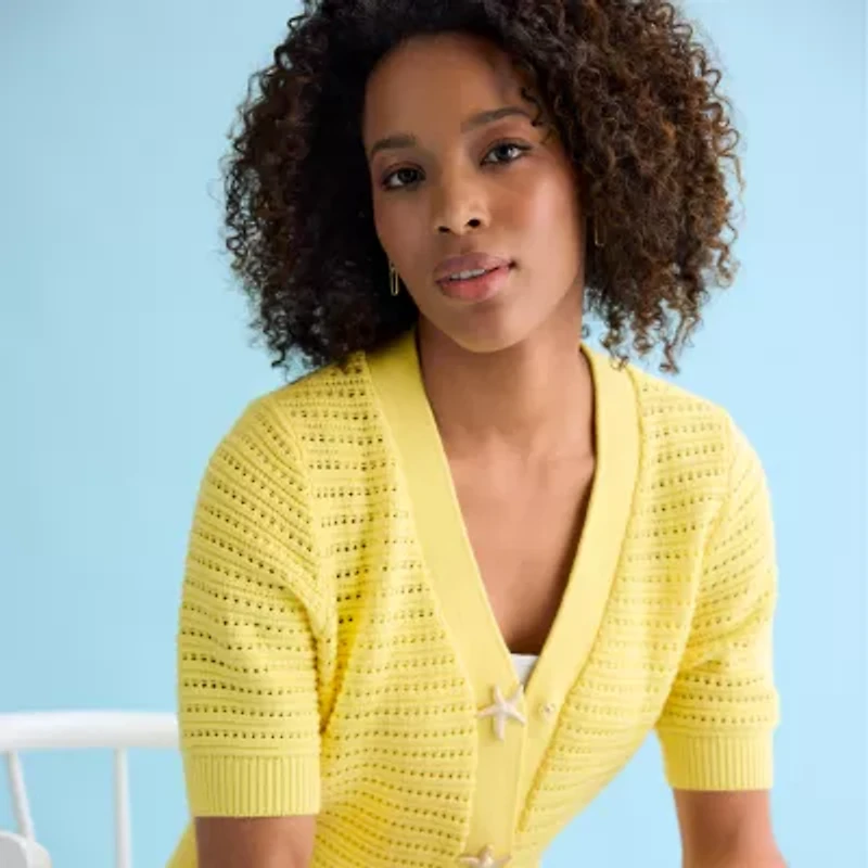 St. John's Bay Womens Short Sleeve Button Cardigan