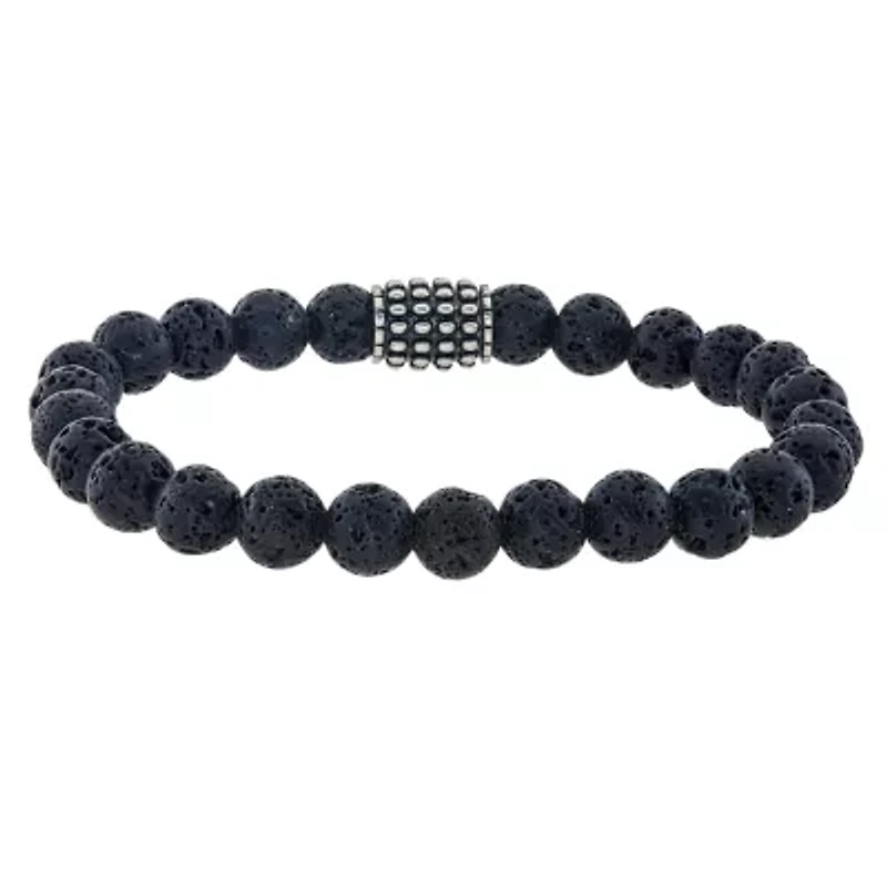 Mens Genuine Black Stainless Steel Beaded Bracelet