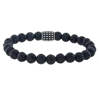 Mens Genuine Black Stainless Steel Beaded Bracelet