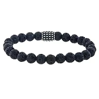 Mens Genuine Black Stainless Steel Beaded Bracelet