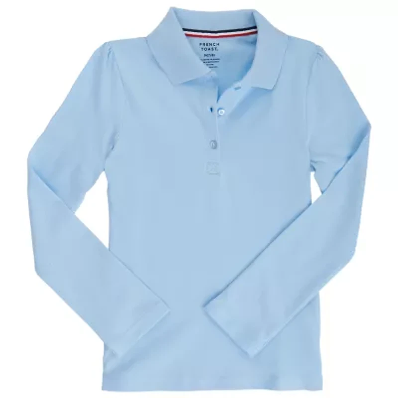 French Toast Little & Big Kid Girls Round Neck Long Sleeve Regular Fit Polo Shirt