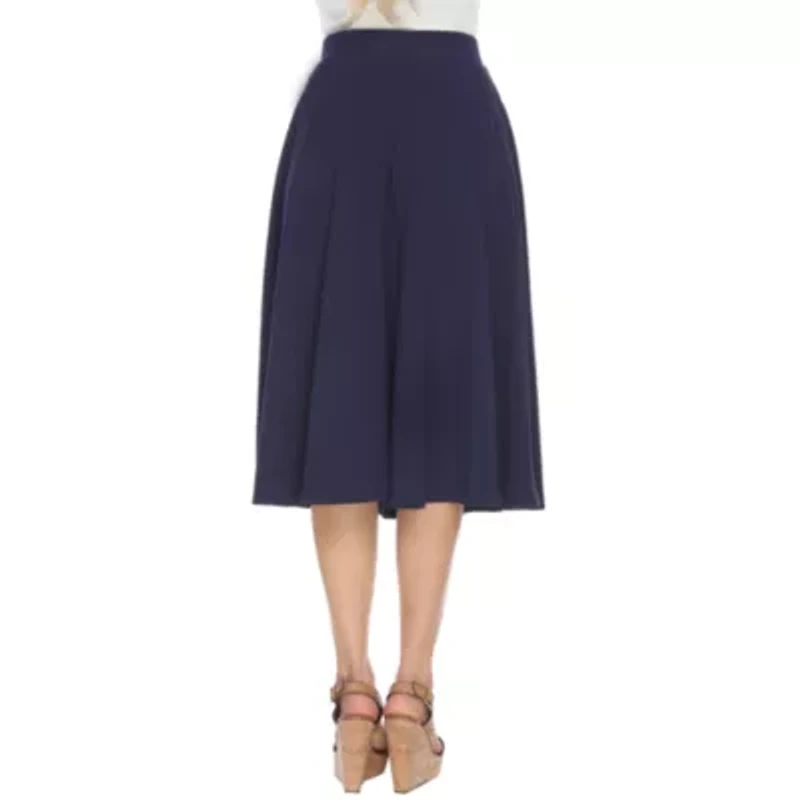 White Mark Tasmin Womens Stretch Fabric Mid Rise Midi Flared Skirt