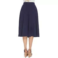 White Mark Tasmin Womens Stretch Fabric Mid Rise Midi Flared Skirt