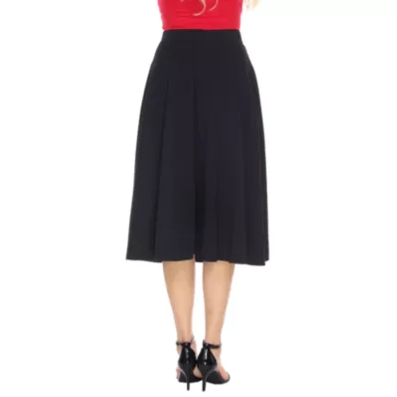 White Mark Tasmin Womens Stretch Fabric Mid Rise Midi Flared Skirt