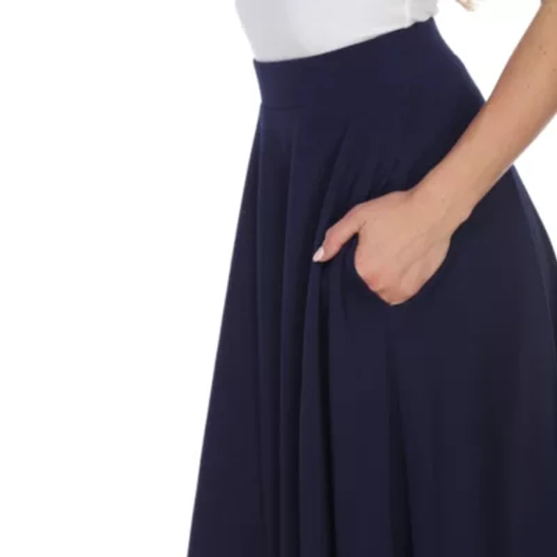 White Mark Tasmin Womens Stretch Fabric Mid Rise Midi Flared Skirt