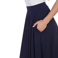 White Mark Tasmin Womens Stretch Fabric Mid Rise Midi Flared Skirt