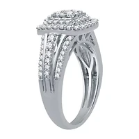 Womens 1 CT. T.W. Natural White Diamond 10K Gold Cushion Side Stone Halo Engagement Ring