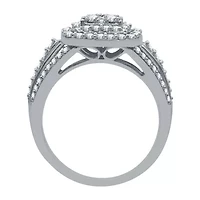 Womens 1 CT. T.W. Natural White Diamond 10K Gold Cushion Side Stone Halo Engagement Ring