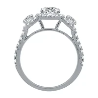 (H-I / I1) Womens 2 CT. T.W. Lab Grown White Diamond 10K Gold 3-Stone Halo Engagement Ring