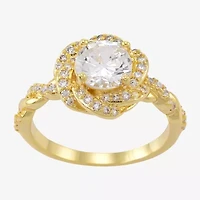 Sparkle Allure Twisted Shank Halo Womens Cubic Zirconia 14K Gold Over Brass Knot Cocktail Ring