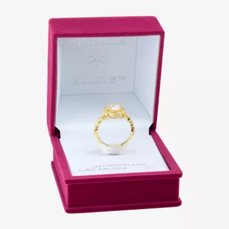 Sparkle Allure Twisted Shank Halo Womens Cubic Zirconia 14K Gold Over Brass Knot Cocktail Ring