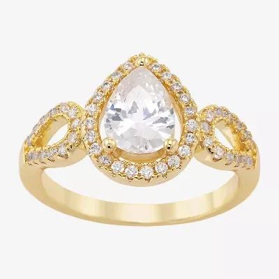 Sparkle Allure Womens Cubic Zirconia 14K Gold Over Brass Pear Halo Cocktail Ring