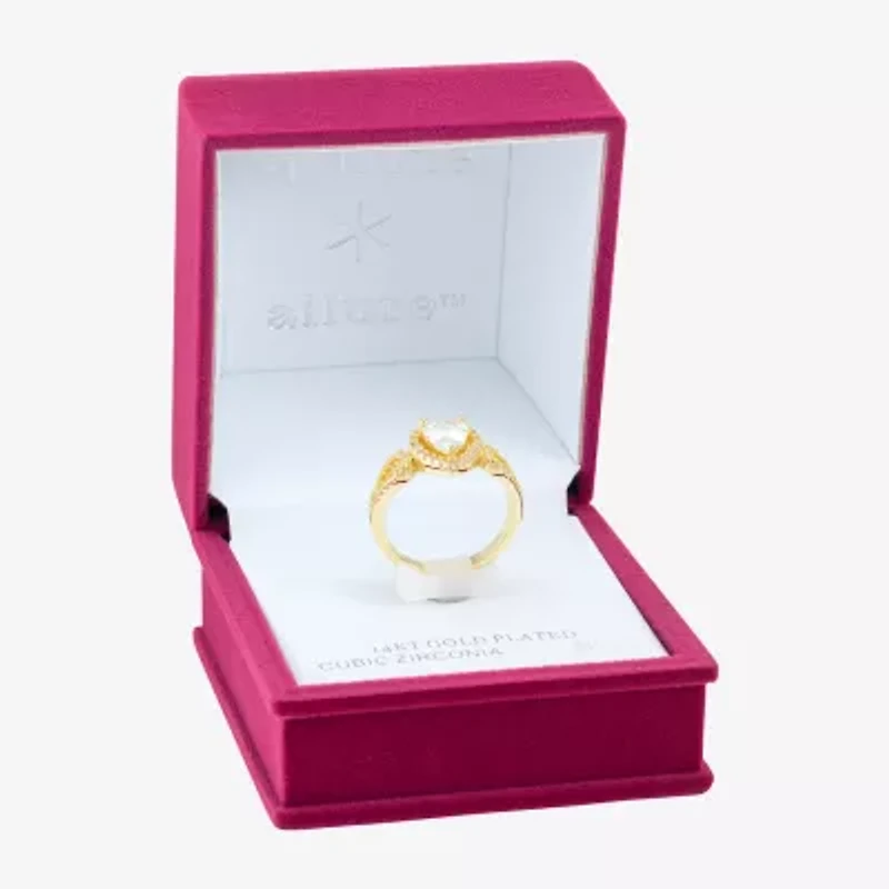 Sparkle Allure Womens Cubic Zirconia 14K Gold Over Brass Pear Halo Cocktail Ring