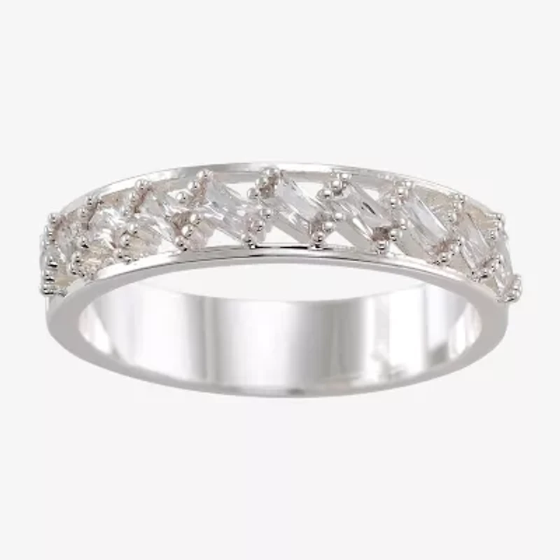 Sparkle Allure Station Womens 4.5MM Cubic Zirconia Pure Silver Over Brass Band