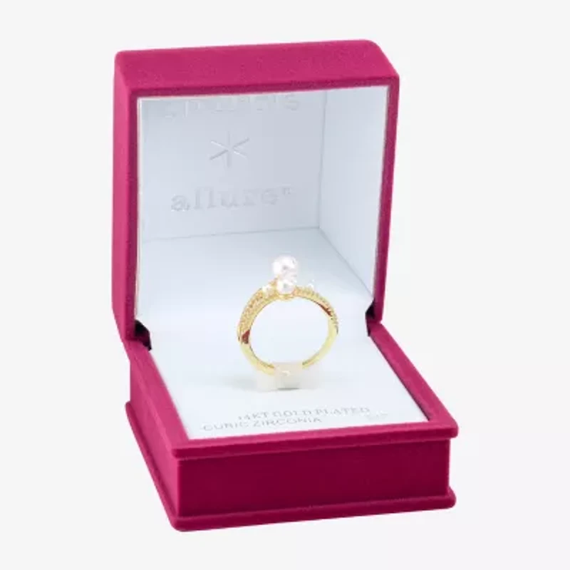 Sparkle Allure Wrap Womens Simulated Pearl Pure Silver Over Brass Cluster Bypass  Cocktail Ring